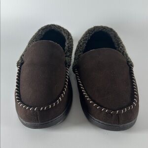 Dearfoams  Brown Faux-Suede Sherpa-Lined Slip-On Slippers